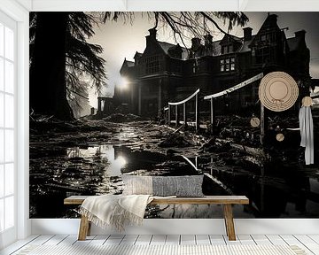 Altbau in schwarz-weiß mit dramatischem Licht