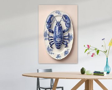 Lobster Luxe - Delft Blue lobster on an antique dish No. 2 by Marianne Ottemann - OTTI