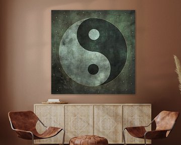 Symbole Yin et Yang Grunge vert olive foncé sur Western Exposure