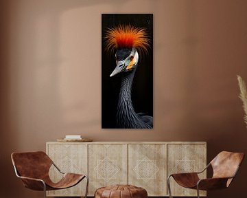 Vurige Kraanvogelblik | Kraanvogel Portret van ARTEO Schilderijen