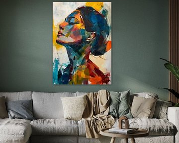 Frau, Profil, satte Farben, abstrakt, Ölfarbe von Jan Bechtum