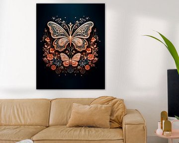 Ornate Butterfly with Flowers.