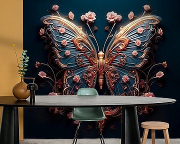 Verschnörkelter Schmetterling mit Blumen. von Roman Robroek – Fotos verlassener Gebäude