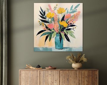 Vaas met Bloemen van Abstract Schilderij