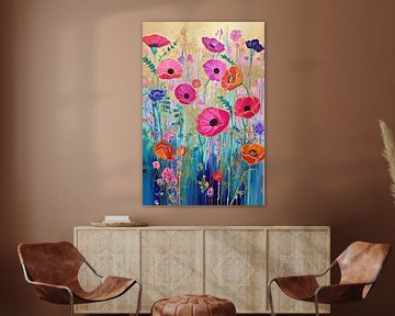 Golden Sea of Flowers | Colourful Flower Painting by Abstract Painting