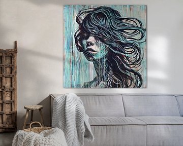 Mouvement turquoise vibrant | Portrait moderne sur Art Merveilleux