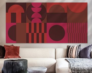 Burnt orange, brown, wine red, purple. Geometric art in 70s retro colors by Dina Dankers