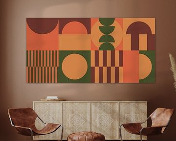 Vert, jaune, orange, brun I. Art géométrique aux couleurs rétro des années 70 sur Dina Dankers