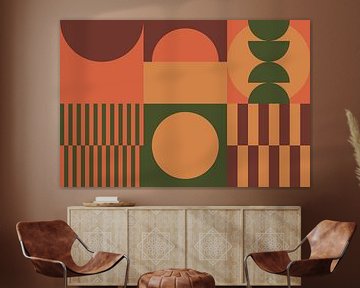 Groen, geel, oranje, bruin I. Geometrische kunst in 70s retro kleuren van Dina Dankers