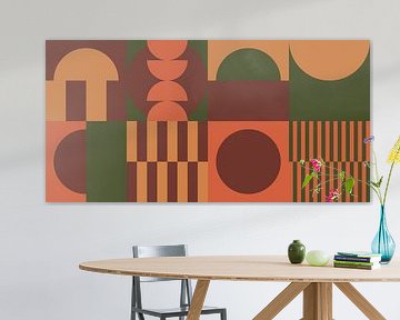 Vert, jaune, orange, brun II. Art géométrique aux couleurs rétro des années 70 sur Dina Dankers