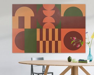 Groen, geel, oranje, bruin II. Geometrische kunst in 70s retro kleuren van Dina Dankers