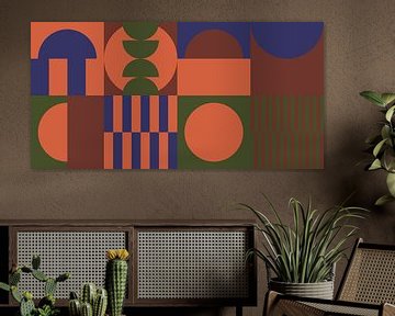 Green, blue, orange, brown II. Geometric art in 70s retro colors by Dina Dankers