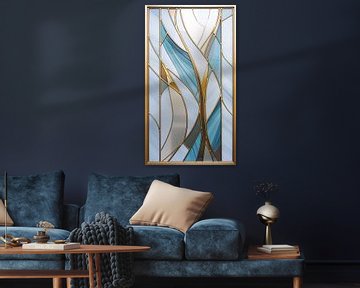 Lichtblauw Art Deco: Glas in Lood met Goud van Surreal Media
