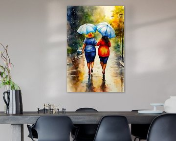 2 sociable ladies walking in the rain by De gezellige Dames