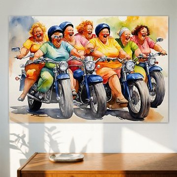 Gezellige dames aan het motor rijden van De gezellige Dames