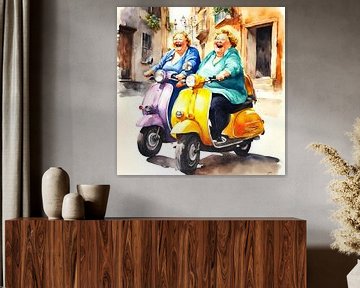 2 gezellige dames op de scooter van De gezellige Dames