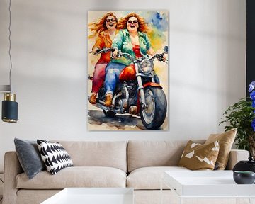 2 sociable ladies together on the motorbike by De gezellige Dames