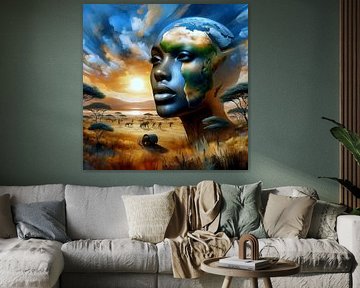 Afrikanische Frau in Landschaft 7 von Yvonne van Huizen