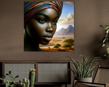 Afrikaanse vrouw in landschap 9 van Yvonne van Huizen