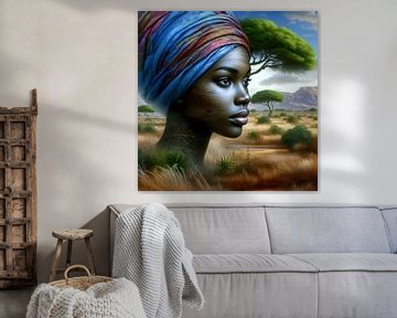Afrikaanse vrouw in landschap 11 van Yvonne van Huizen