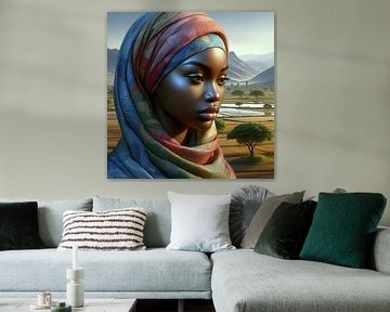 Afrikaanse vrouw in landschap 12 van Yvonne van Huizen