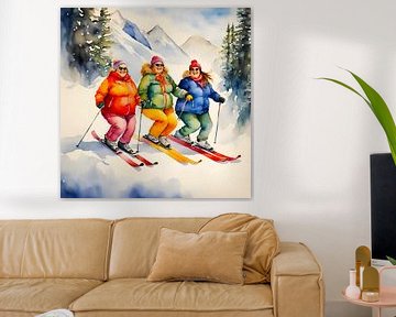 3 sociable ladies skiing by De gezellige Dames