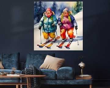 2 ladies skiing by De gezellige Dames
