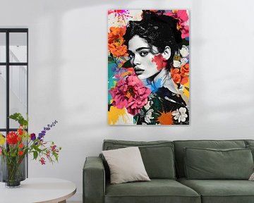 Vrouw met bloemen pop art stijl van Rosa Piazza