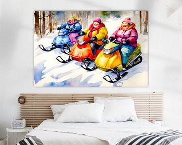 3 gezellige dames op een sneeuwscooter van De gezellige Dames