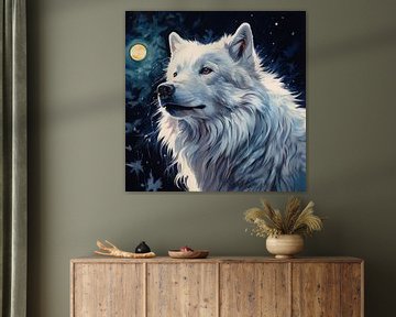 Witte wolf maanlicht van TheXclusive Art