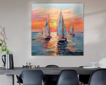 Sailboats sunset by TheXclusive Art