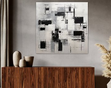Vierkanten abstract zwart-wit schilderij van The Xclusive Art
