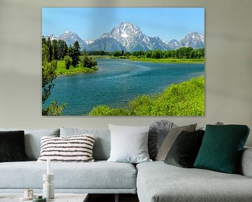 Vue des montagnes de Grand Teton aux États-Unis avec un tronçon de la rivière Snake près du lac Jack sur Hein Fleuren