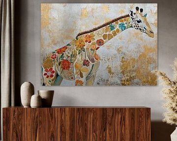 Floraal Goud | Floraal Giraffe Kunstwerk van De Mooiste Kunst