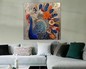 Pfau in Blüte | Pfau Kunstwerk von De Mooiste Kunst