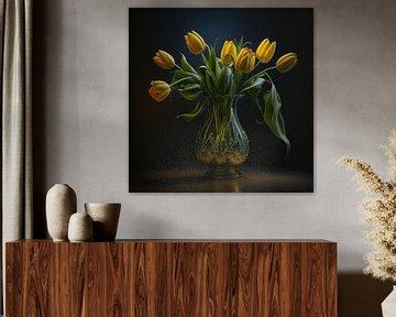 Gele tulpen in vaas van Rene Ladenius Digital Art