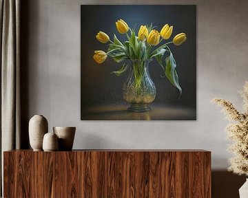 Gele tulpen in vaas van Rene Ladenius Digital Art