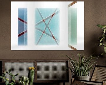 Abstract geometric triptych from blue to green by Lisette Rijkers