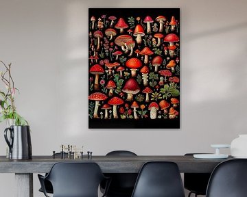 Collage van rode paddenstoelen van Luc de Zeeuw
