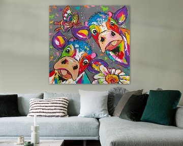 Farbenfrohen Verrückten Kühe von Vrolijk Schilderij
