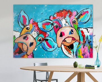 Colorful Cows | Blue by Vrolijk Schilderij