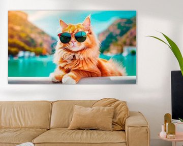 Kat op vakantie met zonnebril