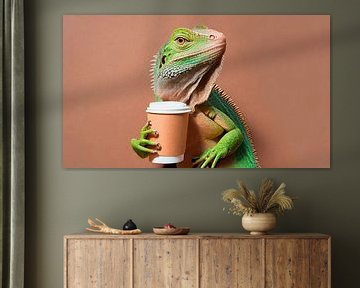 Iguana with coffee mug by Mustafa Kurnaz