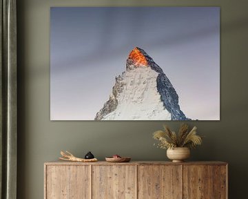 Alpenglow during sunrise in winter on the Valais Matterhorn