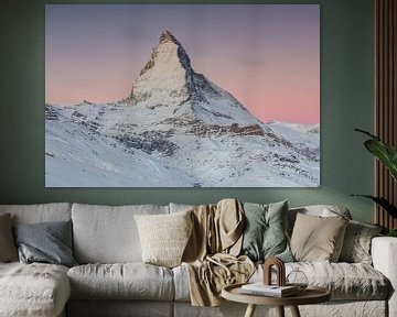 Alpenglow during sunrise in winter on the Valais Matterhorn