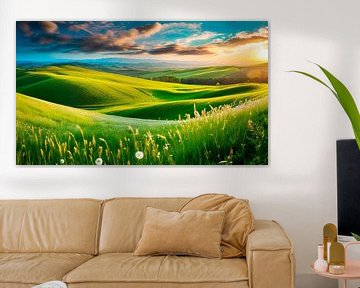 Paysage avec une prairie verte sur Mustafa Kurnaz