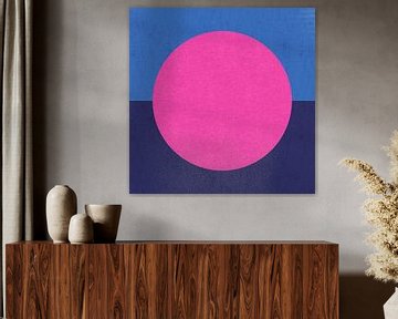 Neon-Kunst. Bunte minimalistische geometrische abstrakte in dunkelblau, hell rosa und blau von Dina Dankers