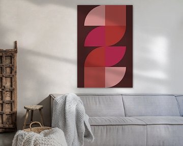 Abstrakte geometrische Kunst im Retrostil in rosa, terra, braun Nr. 2 von Dina Dankers