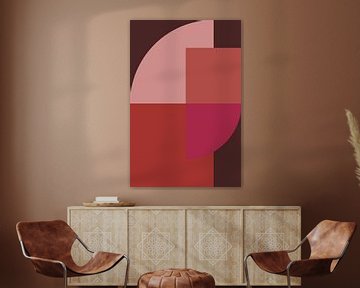 Abstracte geometrische kunst in retrostijl in roze, terra, bruin nr. 7