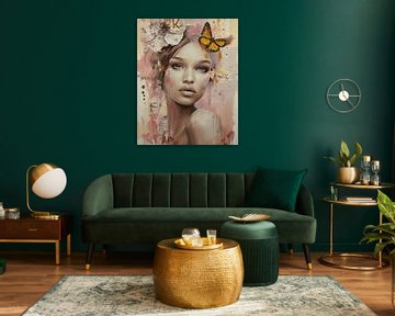 Portret in pastelkleuren, collage stijl van Carla Van Iersel